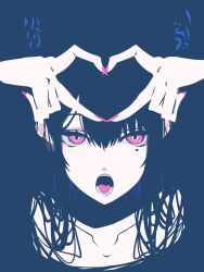 1girl black_background black_hair blending blue_hair collarbone heart heart_hands highres hololive hololive_english mole mole_under_eye multicolored_hair nerissa_ravencroft open_mouth pink_eyes pink_nails qwq_oekaki simple_background solo teeth tongue two-tone_hair upper_body virtual_youtuber
