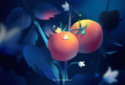 artist_name blurry english_text flower food food_focus huhv. leaf no_humans original plant sparkle star_(symbol) tomato white_flower
