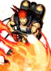 Rule 34 | 1boy, fire, flamethrower, jacket, male focus, military jacket, ralf jones, the king of fighters, weapon