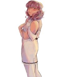 1girl artist_request blush brown_eyes brown_hair dark dark-skinned_female dark_skin dress earrings highres jewelry long_hair non-web_source omori polly_(omori)