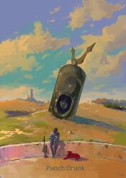 Rule 34 | 1boy, blue sky, cloud, cloudy sky, crash landing, day, dog, lying, original, ruins, scenery, shadow, sky, slow d, spacecraft, sunlight