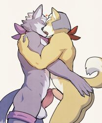 1boy 2boys abs animal_ears claws closed_eyes commentary dated_commentary english_commentary erection facing_another fox_boy fox_ears fox_mccloud fox_tail french_kiss frottage furry furry_male hand_on_another&#039;s_ass hand_on_another&#039;s_shoulder heart highres jrjresq kiss male_focus multiple_boys muscular muscular_male neckerchief nintendo nude penis purple_neckerchief red_neckerchief star_fox tail testicles white_background wolf_boy wolf_ears wolf_o&#039;donnell wolf_tail yaoi