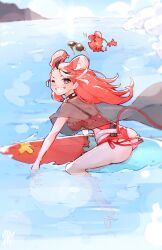 absurdres animal_ear_fluff animal_ears ass black_hair breasts collar glasses hakos_baelz highres hololive hololive_english looking_at_viewer ma_draws medium_breasts mouse_ears mouse_girl mouse_tail multicolored_eyes multicolored_hair ocean one_eye_closed red_hair smile spiked_collar spikes sunglasses swimsuit tail virtual_youtuber water white_hair
