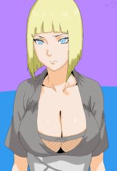 1girl blonde_hair blue_eyes breasts cleavage collarbone large_breasts naruto_(series) samui_(naruto)