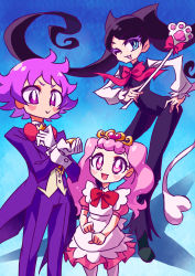 1boy 2girls absurdres aroma_(go!_princess_precure) aroma_(go!_princess_precure)_(human) bow bowtie brother_and_sister gloves go!_princess_precure highres miss_siamour miss_siamour_(human) multiple_girls otokamu otokamu@_kurōn-byō personification pink_hair precure puff_(go!_princess_precure) puff_(go!_princess_precure)_(human) siblings tail