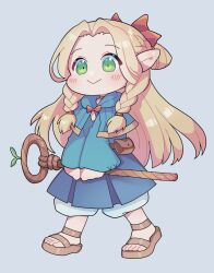 absurdres ambrosia_(dungeon_meshi) blonde_hair blue_capelet blue_robe braid capelet chibi dungeon_meshi elf green_eyes hair_around_ear highres kennymoney marcille_donato multiple_braids pointy_ears robe