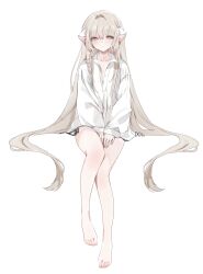 1girl absurdres blonde_hair brown_eyes chii chobits dolechan hair_spread_out hair_tubes highres legs long_hair looking_at_viewer persocom robot_ears simple_background sitting solo very_long_hair white_background