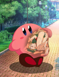 barefoot blonde_hair cammy_white capcom elmonais feet hat highres inside_creature kirby kirby_(series) nintendo street_fighter vore x-ray
