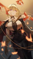 1girl 3others absurdres aragiken black_choker black_jacket black_pants blonde_hair breast_strap breasts choker cleavage clothes_grab evelyn_chevalier high-waist_pants highres jacket jacket_on_shoulders lapels large_breasts legs_together lying multiple_others necktie necktie_grab neckwear_grab notched_lapels on_back pants parted_lips purple_eyes ribbed_shirt see-through_cleavage see-through_clothes shirt shirt_tucked_in short_hair solo_focus thigh_strap tight_clothes tight_pants white_shirt yellow_necktie zenless_zone_zero