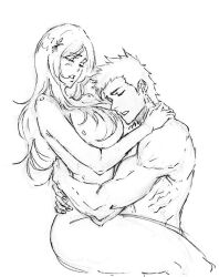 Rule 34 | 1boy, 1girl, bleach, breasts, closed eyes, hetero, husband and wife, inoue orihime, kubo tite (style), kurosaki ichigo, large breasts, long hair, nude, rakusakugk, sex