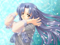1girl brown_eyes female_focus kashiwagi_chizuru kizuato kurimoto_tadashi long_hair looking_at_viewer open_mouth purple_hair solo upper_body