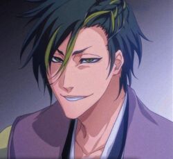 1boy bad_tag black_eyes black_hair black_suit bleach formal_clothes formal_clothing highres looking_at_viewer male_focus serious short_hair solo suit tie tsunayashiro_tokinada