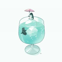 Rule 34 | afloat, air bubble, animal, animal focus, bear, bird, bubble, chai (drawingchisanne), commentary, cup, drinking glass, food focus, glass, holding, holding umbrella, ice, ice cube, in container, multiple others, no humans, original, partially submerged, penguin, polar bear, signature, simple background, sitting, submerged, swimming, umbrella, water, white background