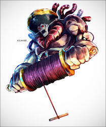 1boy cable commentary_request glowing glowing_eyes hat holding k-suwabe konjiki_no_gash!! muscular muscular_male open_mouth partial_commentary red_eyes simple_background skull skull_and_crossbones skull_head solo teeth tentacles unko_tintin_(konjiki_no_gash!!) upper_body white_background winch