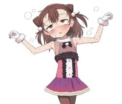 brown_hair cone_hair_bun figure_skating_dress gloves hair_bun loli medalist_(manga) miketa_ryouka non-web_source paw_pose rolling_eyes steaming_body wet yellow_eyes