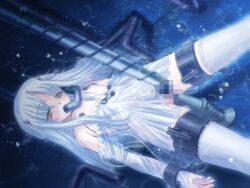 1girl alice_soft anal anal_object_insertion aohime_(daiakuji) bare_shoulders bdsm blush bound bound_legs bound_wrists censored chain dai_(series) daiakuji double_penetration dress electrodes empty_eyes female_focus flat_chest hair_ornament long_hair mosaic_censoring nipples non-web_source object_insertion pipe_in_mouth restrained see-through_clothes see-through_dress see-through_skirt skirt smoking_pipe solo submerged thighhighs underwater vaginal vaginal_object_insertion water white_hair wrist_cuffs