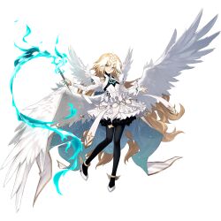 Rule 34 | angel wings, black pantyhose, blonde hair, bracelet, breasts, bridal gauntlets, dress, fate/grand order, fate (series), feathered wings, frills, full body, game cg, headpiece, highres, holding, jeanne d&#039;arc (fate), jewelry, juliet sleeves, konoe ototsugu, long hair, long sleeves, looking at viewer, metatron jeanne (fate), multiple wings, official art, pantyhose, puffy sleeves, ribbon, shoes, small breasts, standing, standing on one leg, tachi-e, third-party source, transparent background, very long hair, white dress, white shoes, white wings, winged shoes, wings, yellow eyes