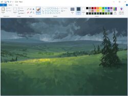 art_program_in_frame christian_young cloud cloudy_sky dark_cloud hill landscape microsoft_paint_(medium) microsoft_paint_(software) mountainous_horizon no_humans original outdoors painterly scenery sky tree