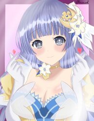1girl absurdres blush breasts cleavage date_a_live dress flinsnok gloves grey_eyes grey_hair hair_ornament highres izayoi_miku large_breasts long_hair