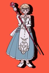 Rule 34 | 1girl, aqua dress, bare shoulders, blue gemstone, bow, bridal gauntlets, choker, collarbone, dragon quest, dragon quest xi, dress, dress bow, earrings, floating hair, full body, gem, hair slicked back, highres, holding, holding staff, jewelry, mage staff, official alternate costume, official alternate hair length, official alternate hairstyle, purple hair, senya (dq11), shoes, short hair, solo, sphere earrings, staff, tiara, two-tone dress, uranagi (uranaginasi), white bow, white bridal gauntlets, white choker, white dress, white shoes