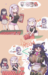 6+girls :3 absurdly_long_hair andvari_(last_origin) animal_ears black_hair black_lilith blue_hair blush braid breasts cat_ears cat_girl chibi cleavage dark_blue_hair dog_ears dog_girl dolphin_shorts double_w fangs fenrir_(last_origin) hachiko_of_castling hair_ornament hairclip highres hoyo huge_breasts large_breasts last_origin long_hair maid_headdress multiple_braids multiple_girls no_nose perrault_(last_origin) pleated_skirt poi_(last_origin) shorts side_braid single_braid skirt smile snow_feather_(last_origin) speech_bubble tablet_pc thought_bubble uniform very_long_hair w wolf_girl