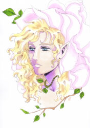1boy androgynous blonde_hair blue_eyes branch cinemairon closed_mouth elf eyelashes finrod floating_hair leaf looking_to_the_side male_focus plant pointy_ears prince solo the_silmarillion tolkien&#039;s_legendarium vines