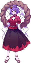 Rule 34 | 1girl, absurdres, artist request, black skirt, breasts, closed mouth, commentary request, full body, hair bun, hair ornament, highres, layered sleeves, leaf, leaf hair ornament, long sleeves, looking at viewer, psd available, purple hair, red eyes, red shirt, red skirt, rope, sandals, second-party source, shide, shimenawa, shirt, short hair, short over long sleeves, short sleeves, skirt, smile, solo, tachi-e, toes, touhou, transparent background, two-tone skirt, yasaka kanako