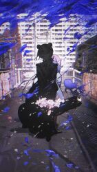 2girls cherry_blossoms ghostlibe highres multiple_girls splashing tagme utility_pole
