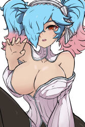 1girl absurdres blue_hair breasts cleavage fire_emblem fire_emblem_fates hair_over_one_eye highres in2naps looking_at_viewer multicolored_hair nintendo peri_(fire_emblem) pink_hair red_eyes simple_background solo twintails white_background