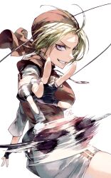 Rule 34 | 1girl, bandana, black gloves, blonde hair, brown bandana, commentary, earrings, fingerless gloves, gloves, highres, jewelry, malin (kof), nishita, short hair, shorts, signature, solo, the king of fighters, yo-yo