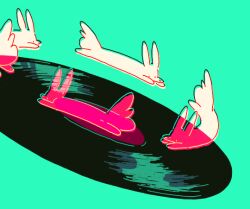 animal animal_focus animated animated_gif green_background looping_animation no_humans original ph4_18c rabbit record simple_background spinning