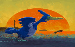 Rule 34 | animal focus, bird, closed mouth, commentary request, cramorant, fish, from side, gen 8 pokemon, green eyes, nintendo, no humans, outdoors, pokemon, pokemon (creature), splashing, toy(e), water