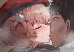 1boy 1girl barichieiro blonde_hair blush close-up closed_eyes crying french_kiss hair_ornament hair_rings indie_virtual_youtuber kiss shigure_ui_(vtuber) shigure_ui_(vtuber)_(1st_costume) short_hair virtual_youtuber