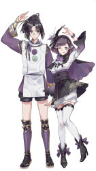 arm_up armor ascot black_eyes black_hair black_skirt boots bracelet cape floral_print flower green_eyes high_heels hosokawa_gracia japanese_clothes jewelry kimono lace lace-trimmed_legwear lace_trim long_sleeves mori_ranmaru obi one_eye_closed parted_bangs pleated_skirt ponytail red_hair sandals sash sengoku_musou shorts skirt tabard thighhighs tongue tongue_out white_thighhighs wink