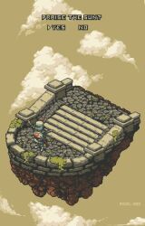 1boy animated animated_gif armor artist_name brown_theme commentary dark_souls_(series) english_commentary english_text helmet highres pixel_art pixelhoo praise_the_sun sheath sheathed solaire_of_astora stairs standing