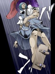 1girl araki_hirohiko_(style) blackmore crossover female_focus geta heterochromia jojo_no_kimyou_na_bouken parody rorikon_(youkon) solo steel_ball_run style_parody tatara_kogasa touhou umbrella