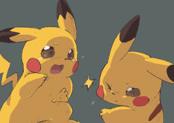 :3 backlighting blush_stickers brown_eyes closed_mouth crying fighting gen_1_pokemon gerigoo grey_background looking_at_another nintendo one_eye_closed open_mouth pikachu pokemon pokemon:_the_first_movie_-_mewtwo_strikes_back pokemon_(anime) pokemon_(classic_anime) pokemon_(creature) sad simple_background sketch slapping standing tears wince