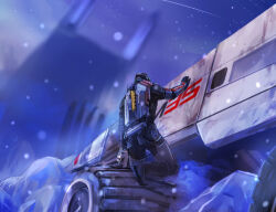 commander_shepard commander_shepard_(male) dakkun39 mass_effect_(series) mass_effect_2 military_vehicle motor_vehicle n7_armor night night_sky sky snow tank tumblr
