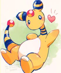 Rule 34 | ampharos, blush, blush stickers, closed mouth, commentary request, full body, gen 2 pokemon, heart, nintendo, no humans, pokemon, pokemon (creature), simple background, smile, solo, tansho, white background