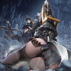 Rule 34 | 2girls, absurdres, ass, ass focus, behemoth (nikke), black bodysuit, black hair, black horns, black lips, black liquid, black nails, blurry, bodysuit, breasts, bullet, counters (nikke), depth of field, ear piercing, four beasts (nikke), game cg, goddess of victory: nikke, heretics (nikke), highres, horns, huge ass, large breasts, liquid clothes, long hair, lying, mechanical arms, multiple girls, navel, official art, open mouth, panties, piercing, pubic tattoo, rapi (nikke), red eyes, rock, smile, spoilers, tattoo, teeth, thighhighs, thighs, underwear