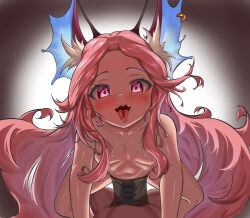 1boy 1girl absurdres antennae bar_censor blush breasts censored chinese_commentary commentary_request covered_penetration cowgirl_position dungeon_and_fighter feet_out_of_frame femdom fins head_fins hetero highres jiang_you_ji just_the_tip long_hair looking_at_viewer nipples nose_blush open_mouth parted_bangs pelvic_curtain penis pink_eyes pink_hair pov pov_crotch pussy see-through_pelvic_curtain see-through_silhouette sex sharp_teeth small_breasts smile solo_focus straddling teeth topless_female very_long_hair wicked_dragon_nympha