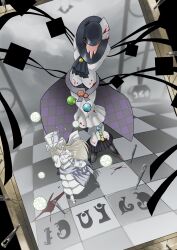Rule 34 | 1girl, absurdres, checkered floor, dress, guyca braves, highres, latria (madoka magica), long hair, looking at viewer, magical girl, mahou shoujo madoka magica, mahou shoujo oriko magica, mikuni oriko, miniskirt, skirt, solo, white dress, white hair, witch&#039;s labyrinth, witch (madoka magica)
