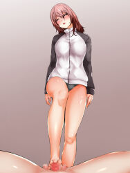 1boy 1girl abo_manten footjob standing_footjob