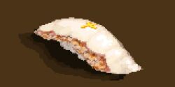 brown_background fish_(food) food food_focus garnish hisachan55cute original pixel_art rice salmon simple_background still_life sushi