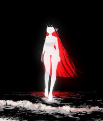 1girl black_background black_hair breasts colored_inner_hair colored_skin commentary_request completely_nude faceless faceless_female full_body highres kakke666 korean_commentary large_breasts long_hair multicolored_hair no_lineart nude original red_hair solo very_long_hair walking water white_skin