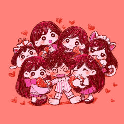 1boy 5girls :3 @_@ alternate_costume animal_ears animalization barefoot black_shoes blush bright_pupils cat cat_ears cat_tail closed_eyes closed_mouth colored_skin fake_animal_ears fake_tail fish full-face_blush heart hero_(headspace)_(omori) hero_(omori) long_hair looking_at_another maid_headdress mari_(headspace)_(omori) mari_(omori) mary_janes multiple_girls omori open_mouth pajamas pleated_skirt raised_inner_eyebrows red_scarf red_skirt red_theme scarf shoes short_hair skirt smug spiral-only_eyes sun_iiinu tail white_pupils white_skin