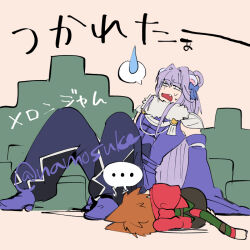 Rule 34 | ..., 2boys, alternate color, animal ears, black eyes, black pants, blue bow, bow, brown hair, cat boy, cat ears, cat tail, commentary request, detached sleeves, fang, full body, hair bow, hair intakes, long hair, male focus, multiple boys, namosuke (oetwmkekmz), official alternate costume, open mouth, pants, purple hair, purple pants, purple shirt, purple shoes, purple sleeves, ragnarok online, red bow, shirt, shoes, sitting, sleeveless, sleeveless shirt, sorcerer (ragnarok online), spoken ellipsis, spoken sweatdrop, summoner (ragnarok online), sweatdrop, tail, translation request