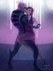 alien black_dress commander_shepard commander_shepard_(female) dancing dress garrus_vakarian holding_hands mass_effect_(series) mass_effect_3 miyaulait tumblr turian