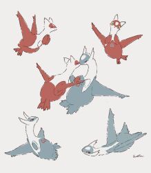 ^_^ absurdres animal_focus artist_name blush brother_and_sister closed_eyes closed_mouth dragon emofuru_(vktd5442) flat_color from_side full_body gen_3_pokemon grey_background half-closed_eyes hands_up happy head_tilt highres holding_hands latias latios legendary_pokemon light_blush looking_at_viewer looking_to_the_side looking_up multiple_views nintendo no_humans noses_touching own_hands_together pokemon pokemon_(creature) profile red_eyes siblings signature simple_background sketch smile straight-on u_u