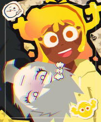 2girls absurdres carrie_krueger chromatic_aberration colored_skin emo_fashion ghost hair_ornament headband highres humanization multiple_girls paulok3tchup penny_fitzgerald skull_hair_ornament sticker the_amazing_world_of_gumball toon_(style) yellow_skin